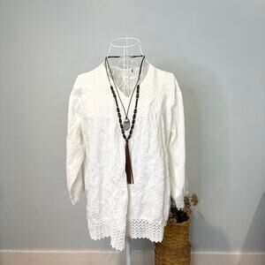 Gorgeous vintage white/cream embroidered babydoll peasant blouse